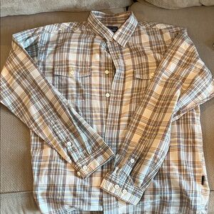 Patagonia Beige and Grey Blue Plaid Casual Shirt